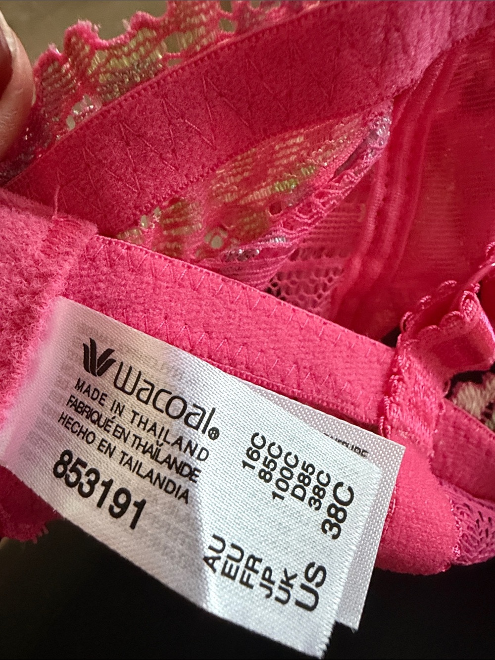 WACOAL Embrace Lace Contour T-Shirt Bra Sz 38C in Hot Pink/multi NEW - Picture 12 of 14